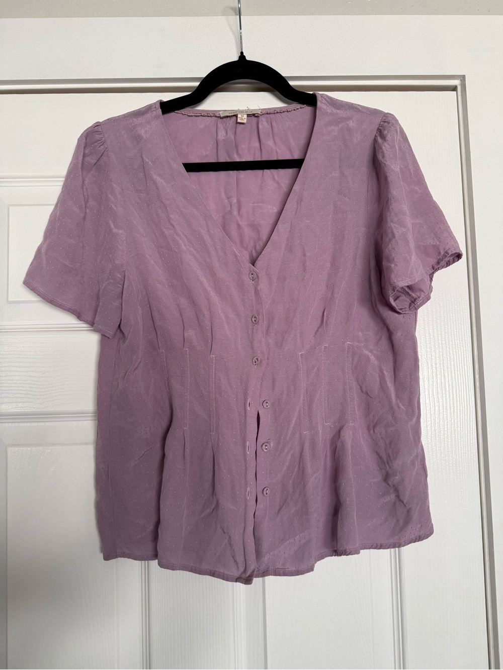 Skies Are Blue Lavender Button-Front V-Neck Blouse